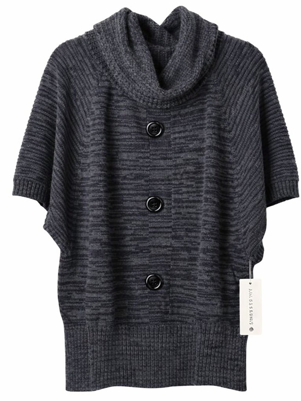 Jon & Anna 3 Button Decor Marled Cowl Neck Pullover Ribbed Hem Sweater Black XL